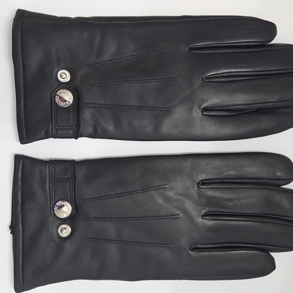 Men's Black Leather Driving Gloves Genuine Sheepskin Lined, Touchscreen Sz Large - Picture 2 of 8